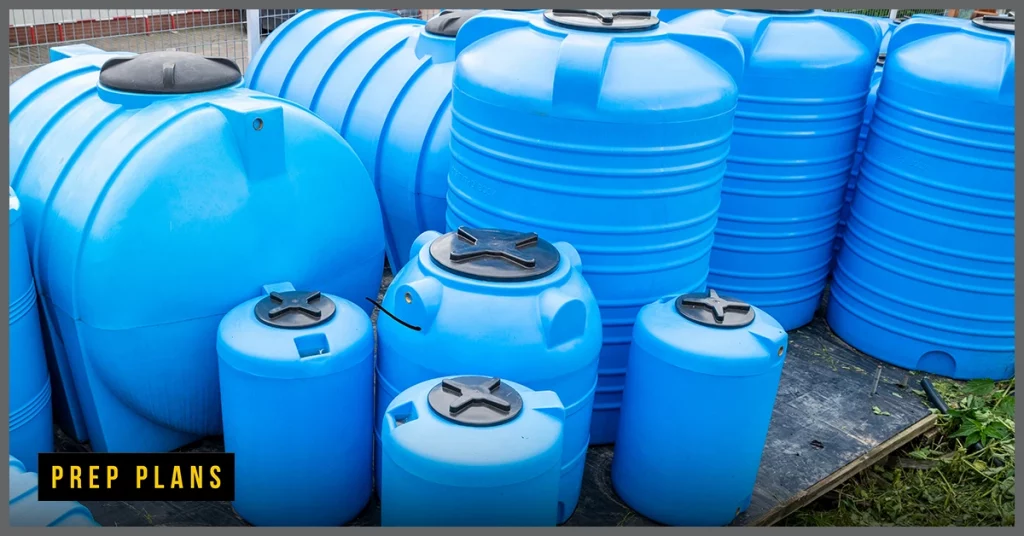 blue plastic water storage bottles for preppers